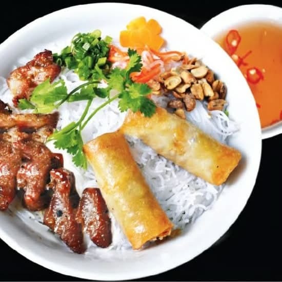 53. Vermicelli with Grilled Pork & Fried Spring Rolls / Bún Chả Giò Thịt Nướng.