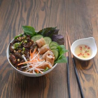 55. Vermicelli with Grilled Pork Meatballs & Fried Spring Rolls / Bún Nem Nướng Chả Giò