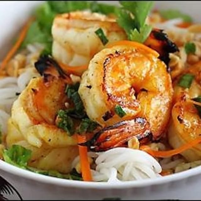 51. Vermicelli with Grilled Marinated Shrimp / Bún Tôm Nướng.